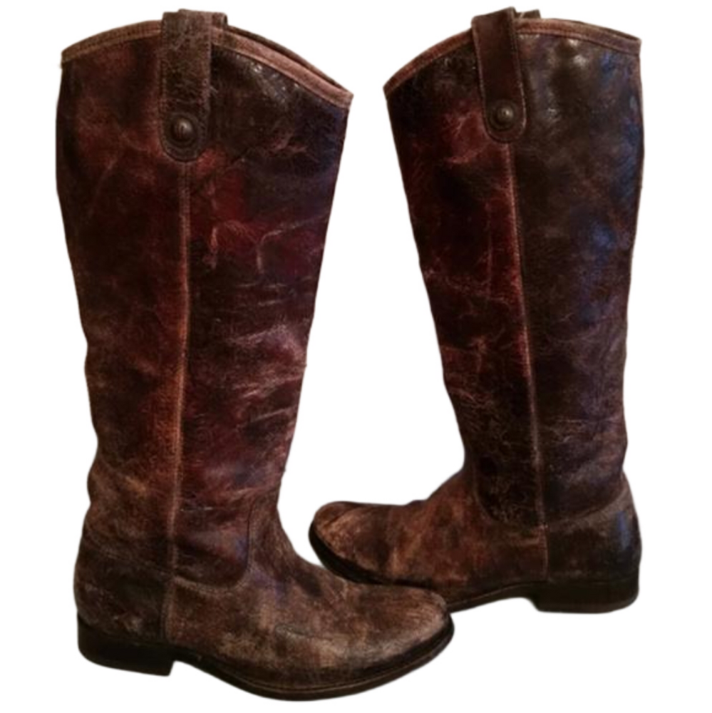 FRYE Melissa Button Boots distressed brown 6 B